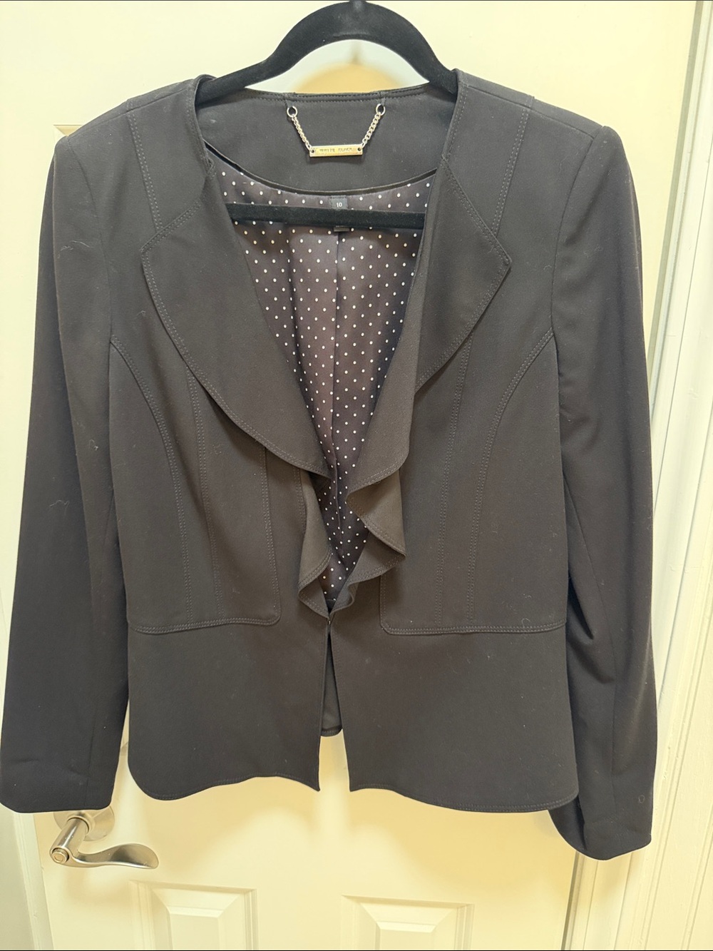 White House Black Market Black Ruffled Open-Front Women's Blazer